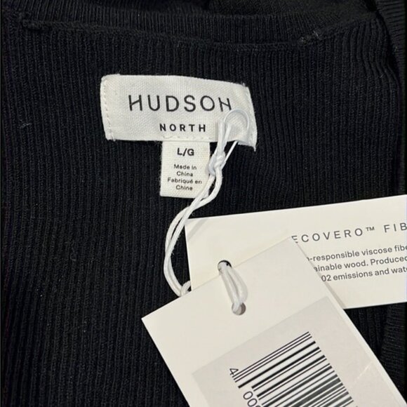 HUDSON North Black Rib Open Neck Form-fitting Midi Dress size Large - Picture 4 of 10